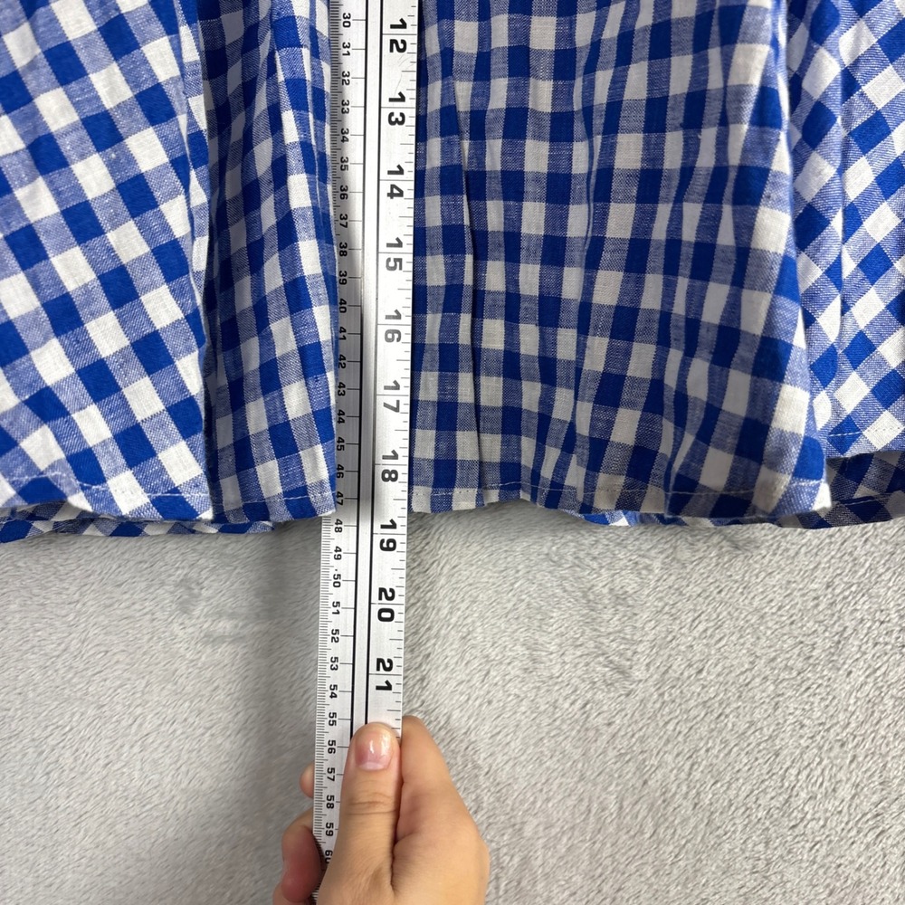 J.Crew Skirt Mini Gingham Linen A-Line 12 Blue White Pockets Preppy Vacation - Picture 6 of 7